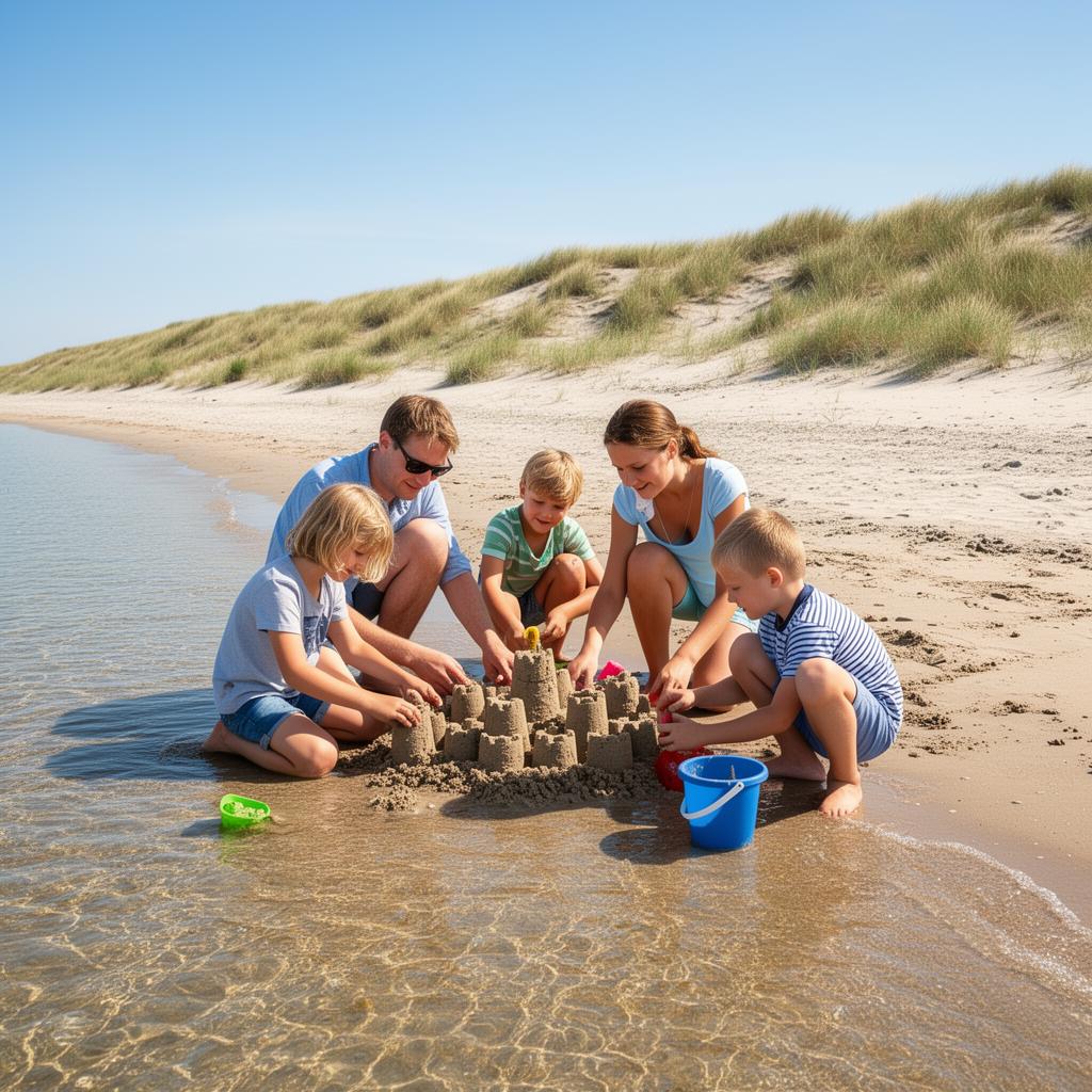 Kinder spielen am Strand der Flensburger Förde