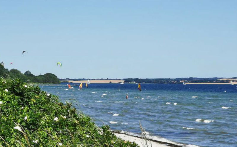 Kitesurfer und Windsurfer auf der Flensburger Förde bei Bockholmwik